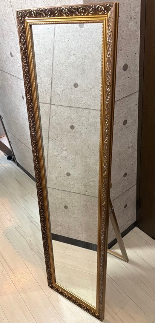 【美品】アンティーク　天然木枠の全身スタンドミラー