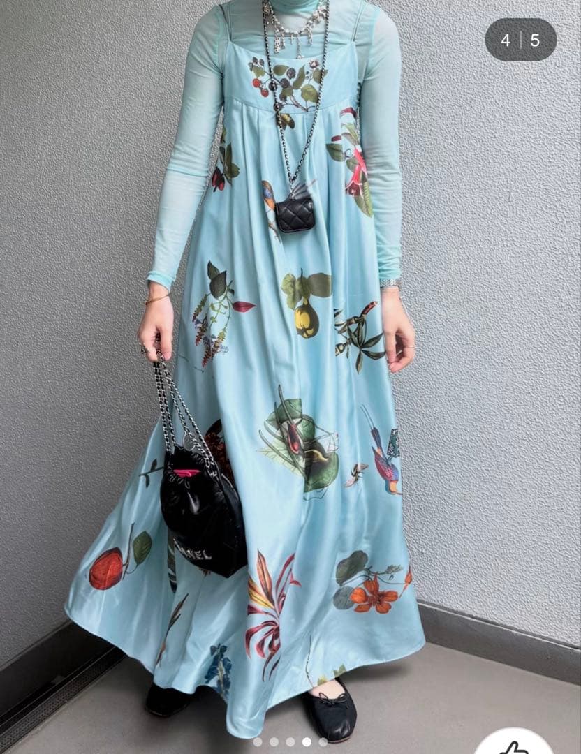 CABaN BIRD SINGING シルク ロングワンピース