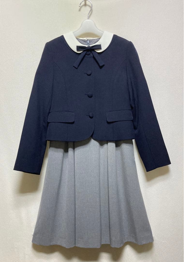ポンポネット M/150 紺 グレー 受験 卒服 フォーマル ワンピーススーツ