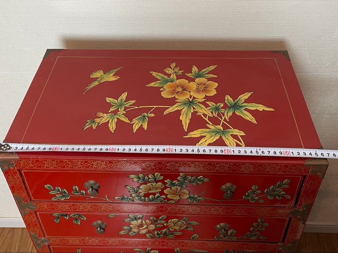 中国　花柄　アンティーク　タンス