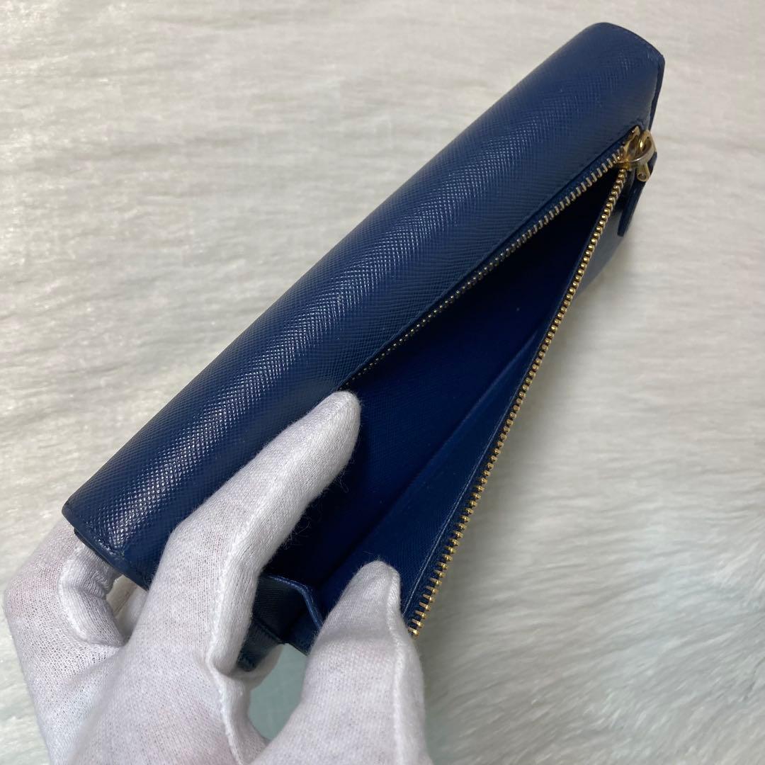 新年特別セール　PRADA プラダ　長財布　折りたたみ　紺　ネイビー　レザー