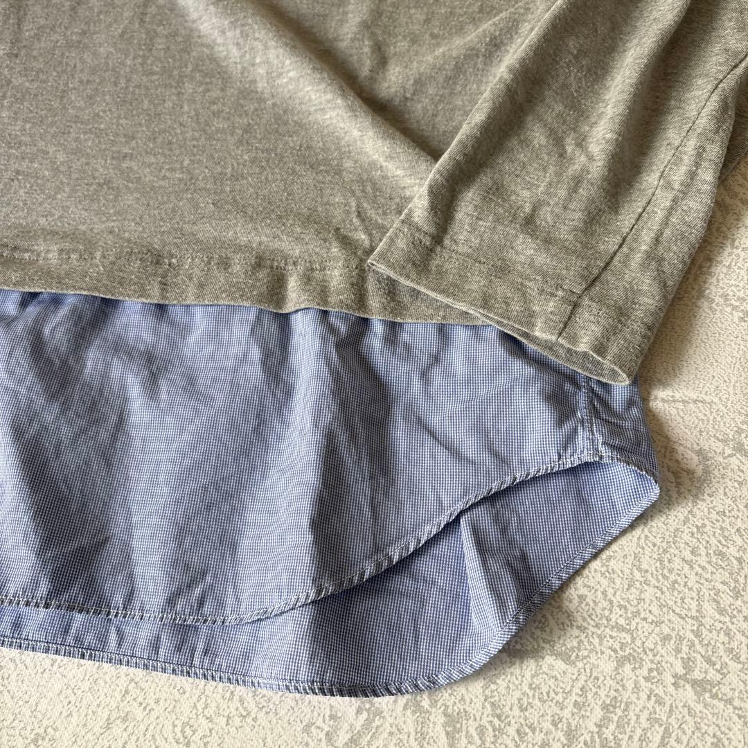 Lサイズ：コムデギャルソンシャツ ドッキング カットソー グレー/ライトブルー