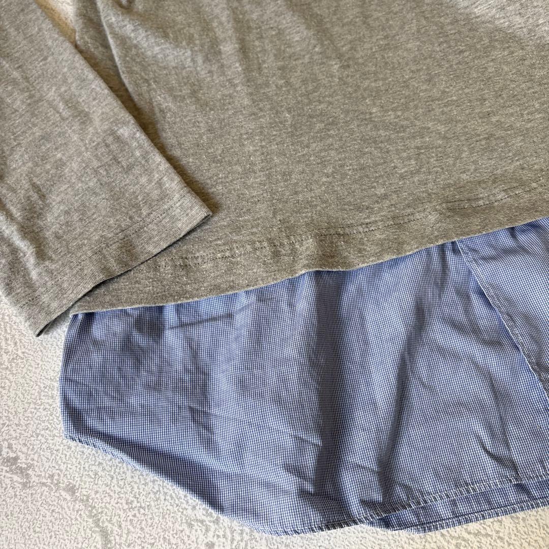 Lサイズ：コムデギャルソンシャツ ドッキング カットソー グレー/ライトブルー