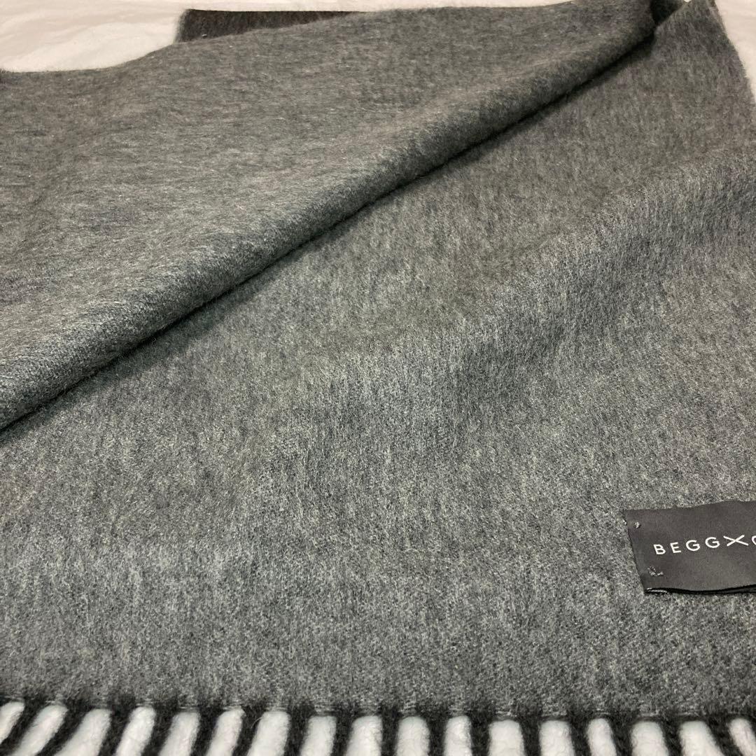 美品 ベグアンドコー カシミヤ100％ 中判マフラー リバーシブル グレー