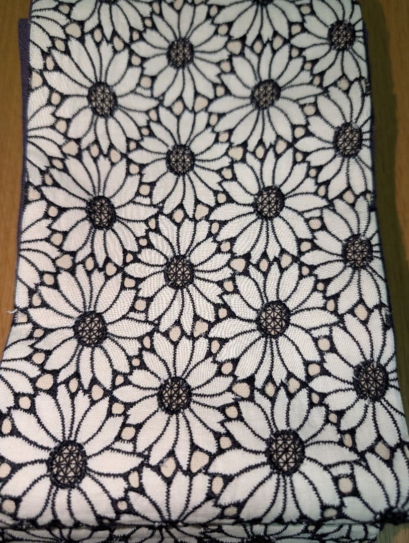 【美品】キモノモダン マーガレット柄レース 半幅帯 リバーシブル
