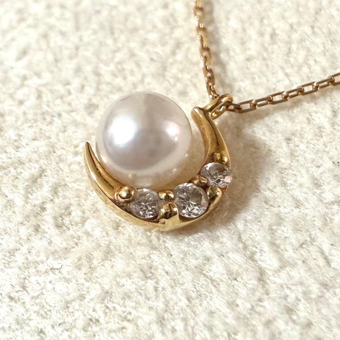ヴァンドーム青山 K18 アコヤ パール ダイヤモンド ネックレス 三日月 真珠