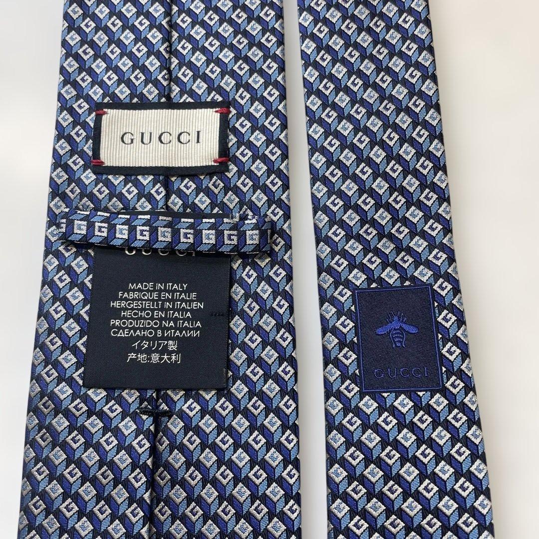 【GUCCI】グッチG柄ネクタイ 蜂 現行タグ 黒/青