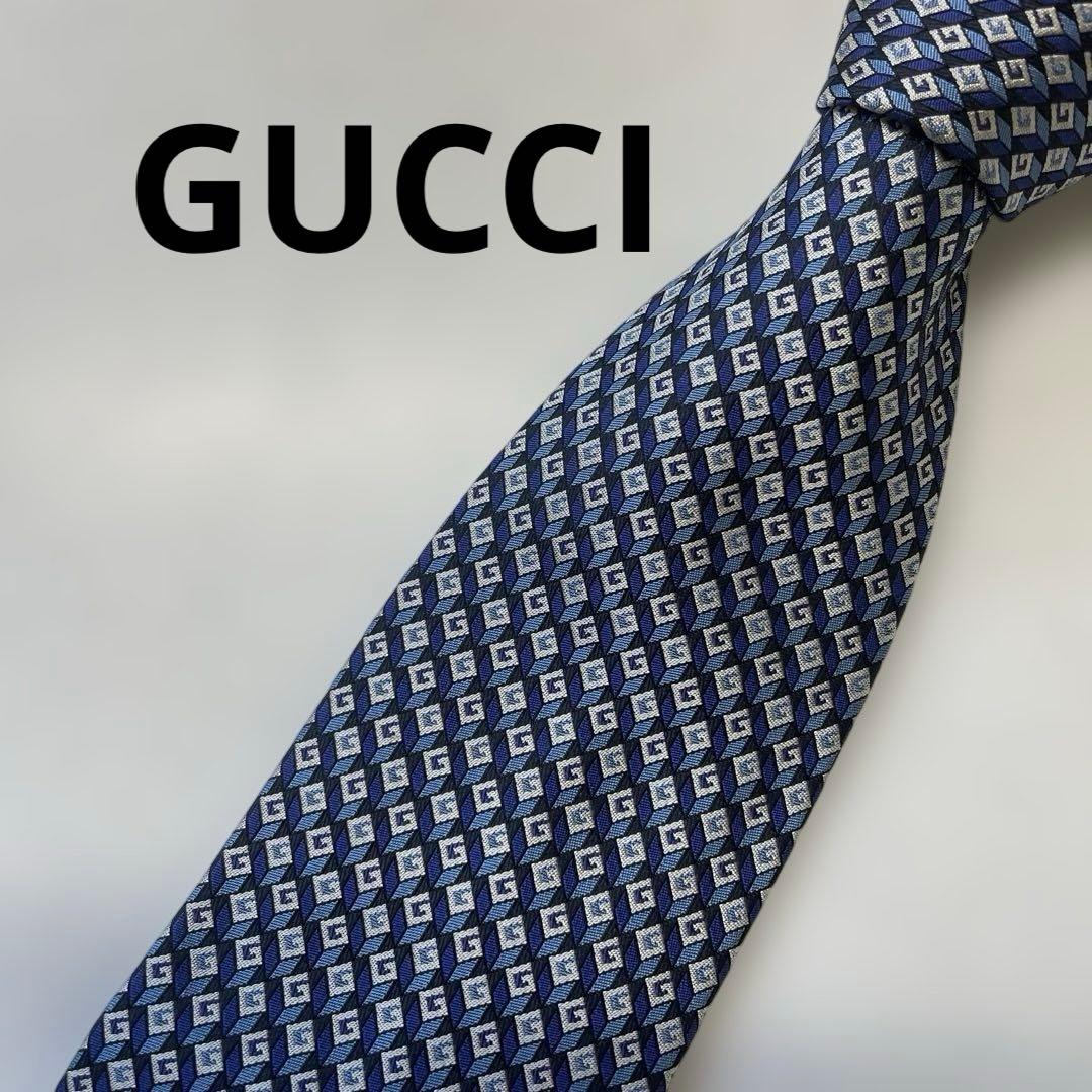 【GUCCI】グッチG柄ネクタイ 蜂 現行タグ 黒/青