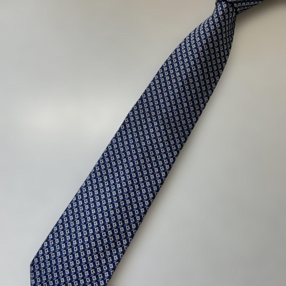 【GUCCI】グッチG柄ネクタイ 蜂 現行タグ 黒/青