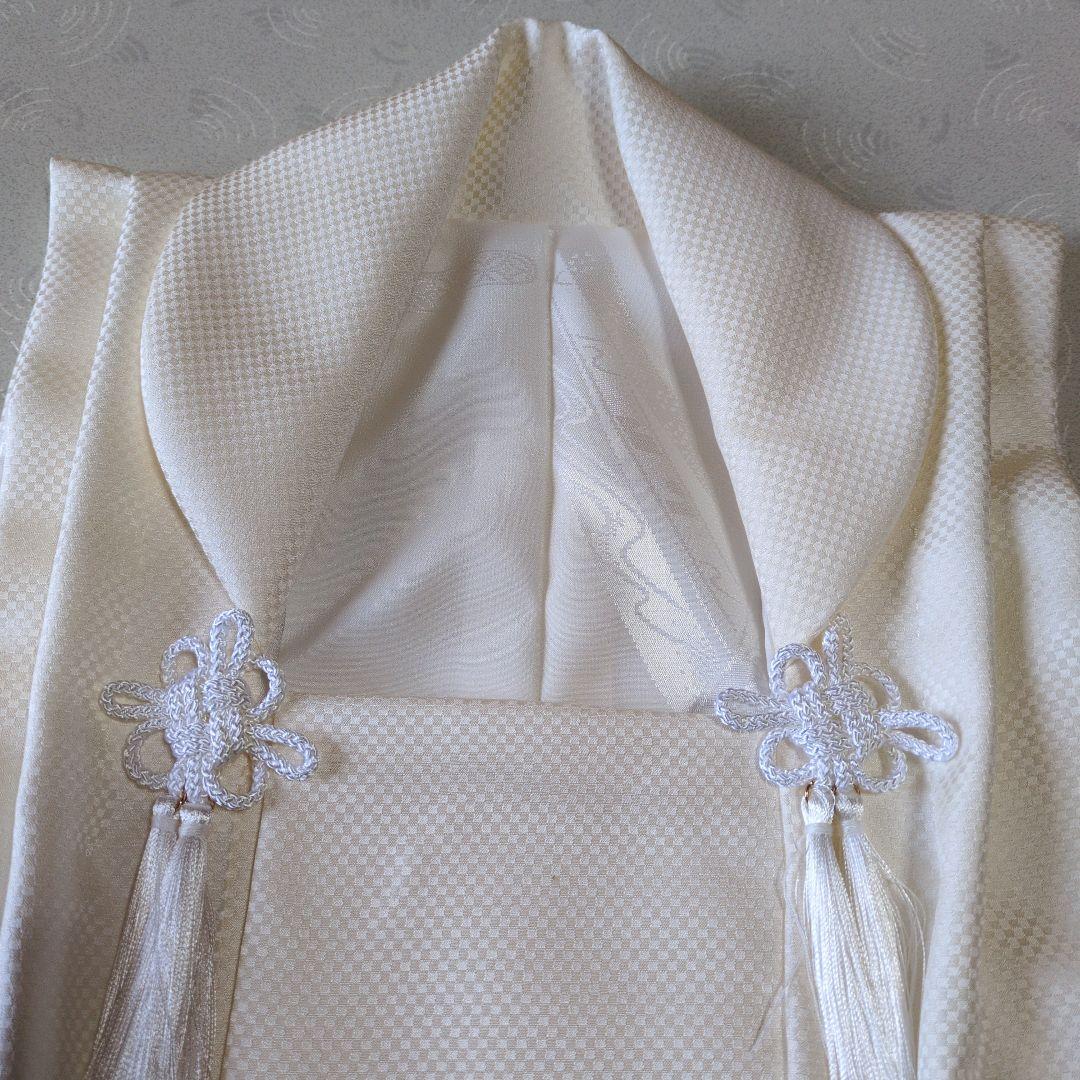 七五三３歳正絹手縫いの被布（中綿無し）オフホワイト（小さな格子柄）