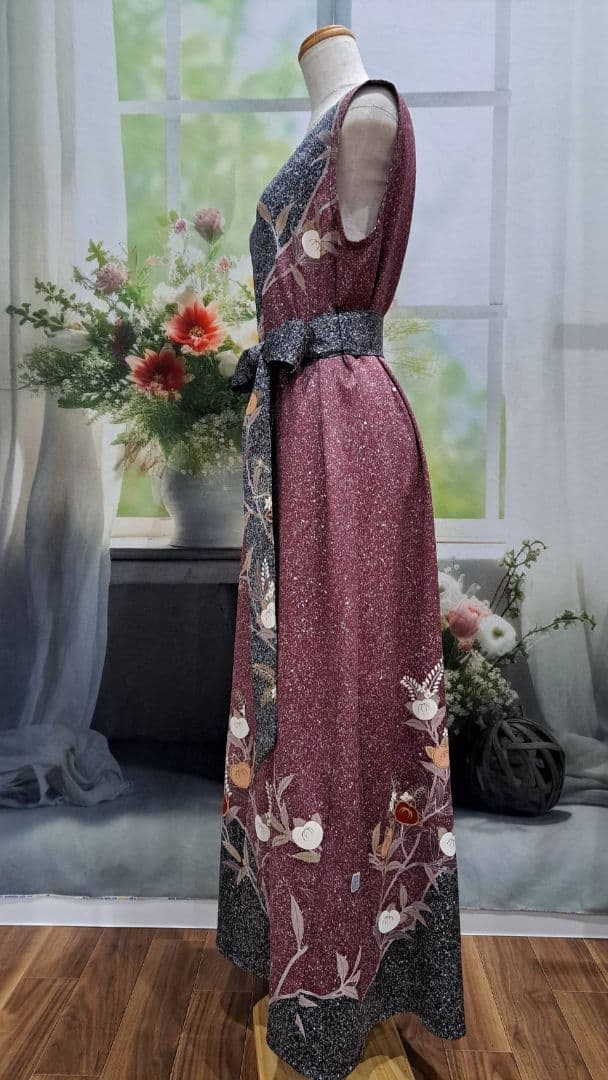 着物リメイク　ワンピース　たたき染め　正絹　作家物　ハンドメイド