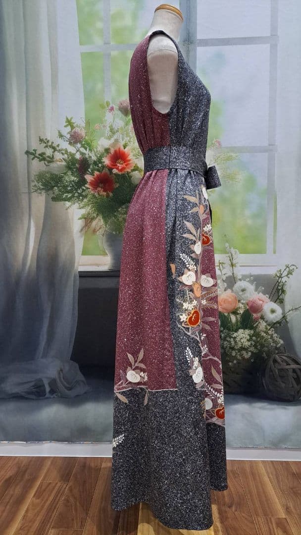 着物リメイク　ワンピース　たたき染め　正絹　作家物　ハンドメイド