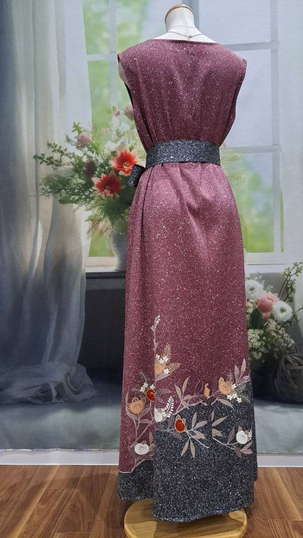 着物リメイク　ワンピース　たたき染め　正絹　作家物　ハンドメイド