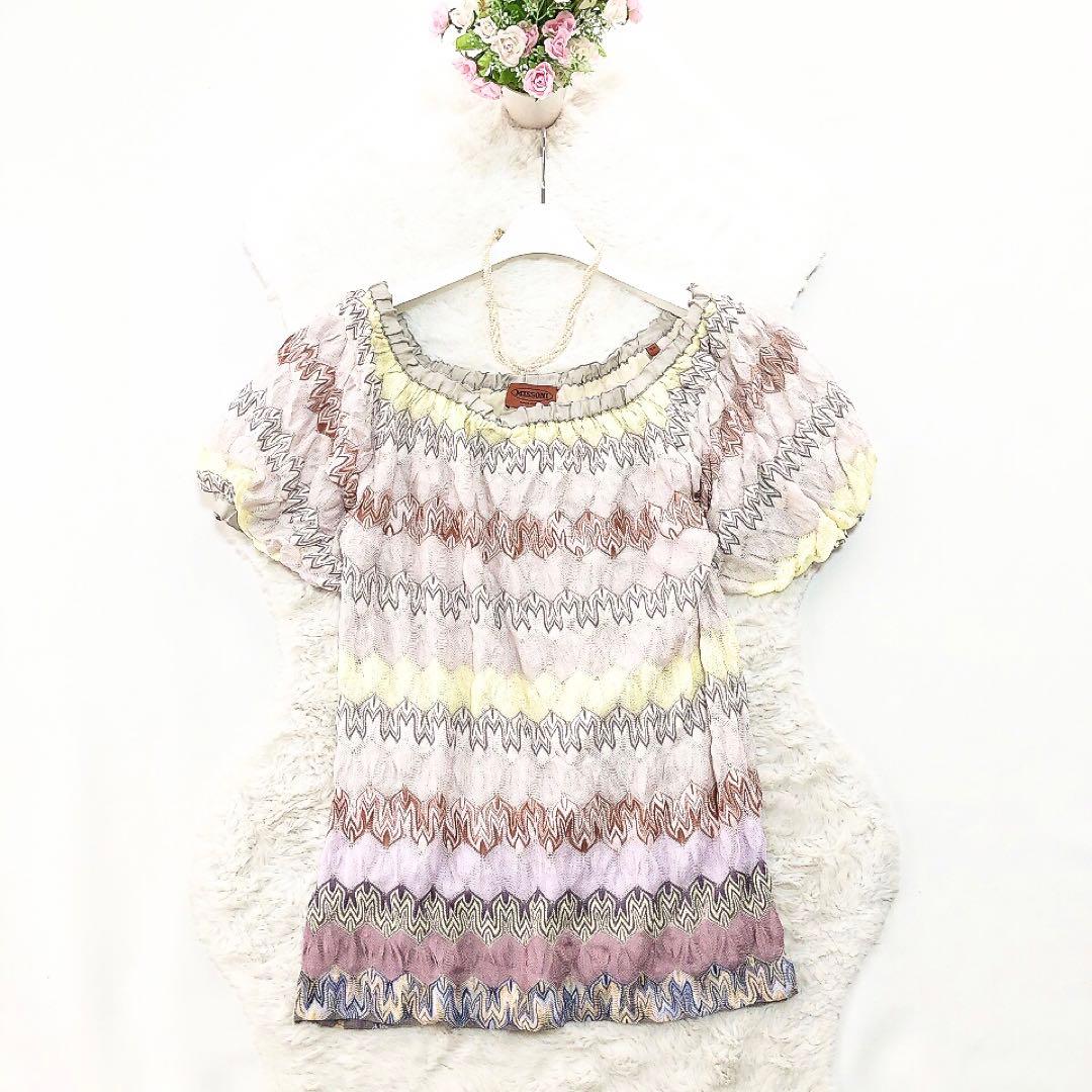 MISSONI*ミッソーニ　ボーダー柄　半袖カットソー　パフスリーブ　Tシャツ