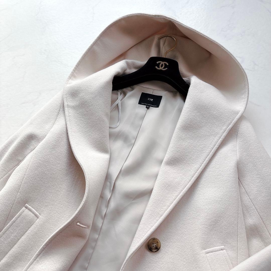 【23区】定価5.9万　ウールカシミヤビーバー　フード付きショートコート　36