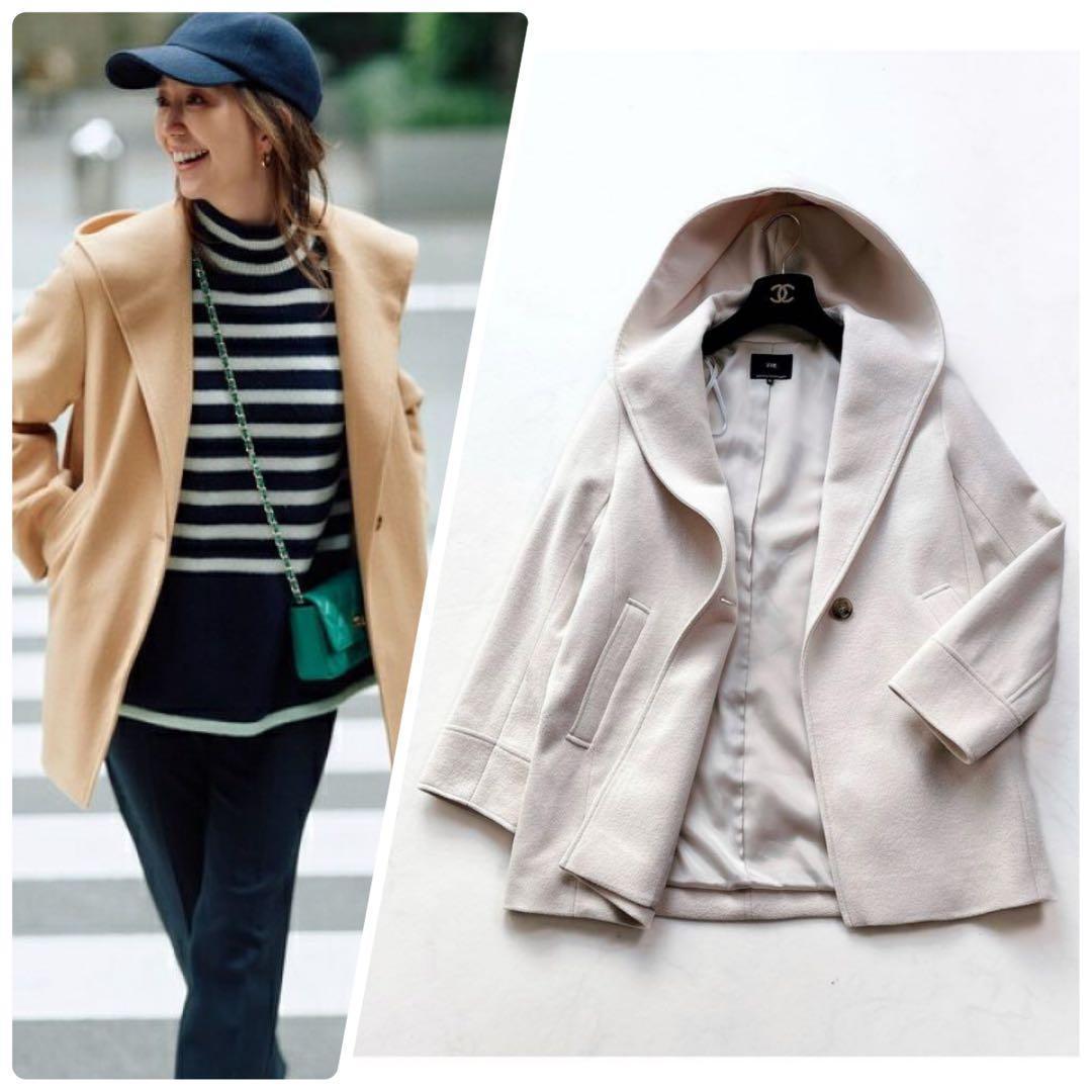 【23区】定価5.9万　ウールカシミヤビーバー　フード付きショートコート　36