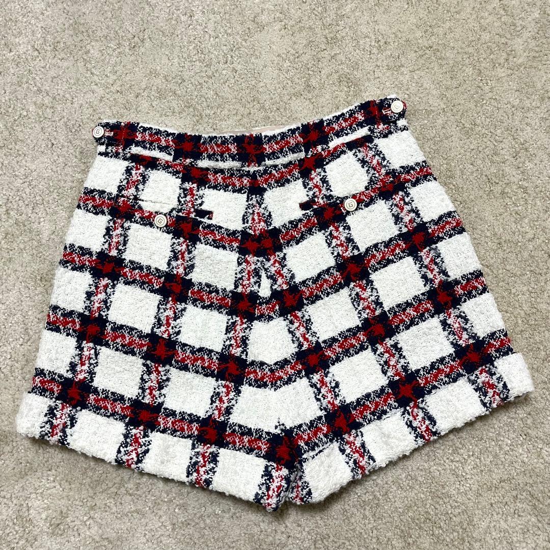 新品 GUCCI ショートパンツ ハイウエスト ツイード チェック 42 GG
