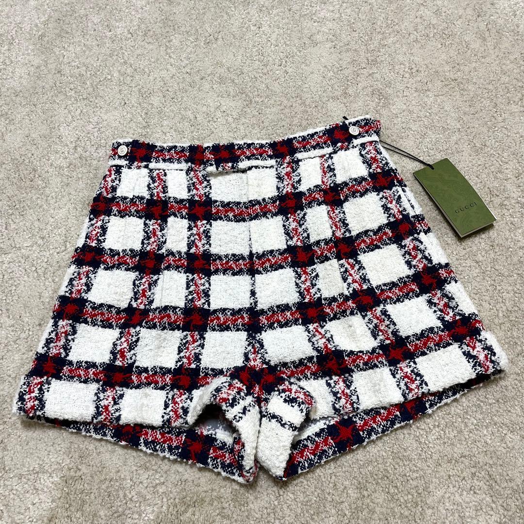 新品 GUCCI ショートパンツ ハイウエスト ツイード チェック 42 GG