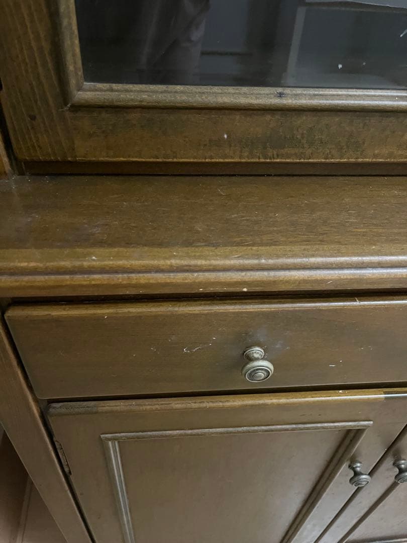 木製食器棚 ガラス扉付き ブラウン