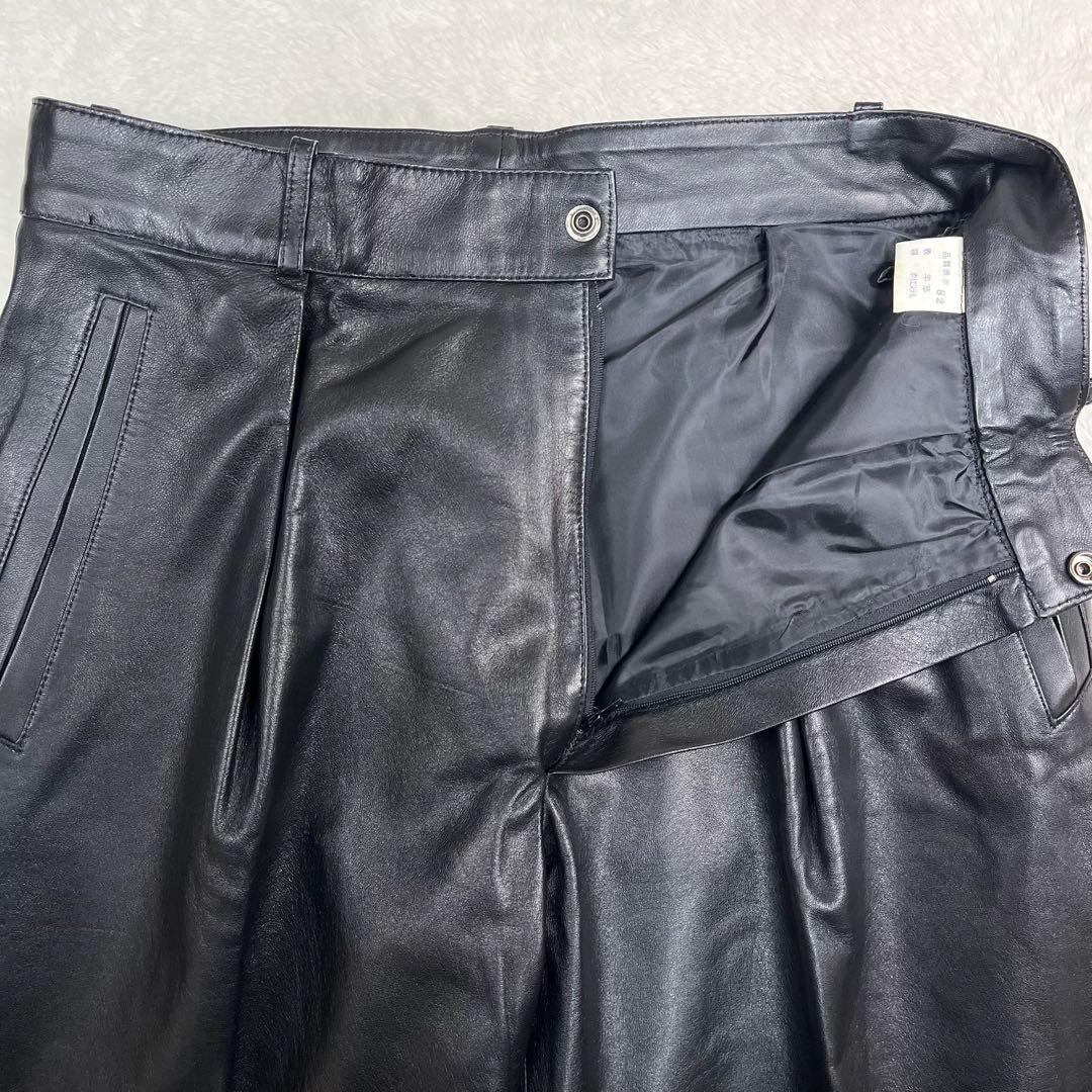 VINTAGE レザーパンツ　スラックス　テーパードパンツ　ブラック　メンズ