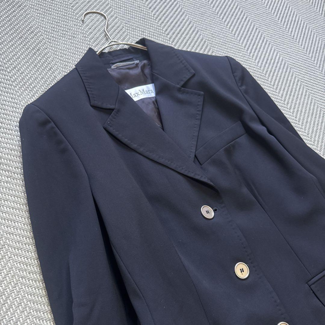 極美品 MaxMara ヴァージンウール 上質テーラードジャケット 42 紺ブレ