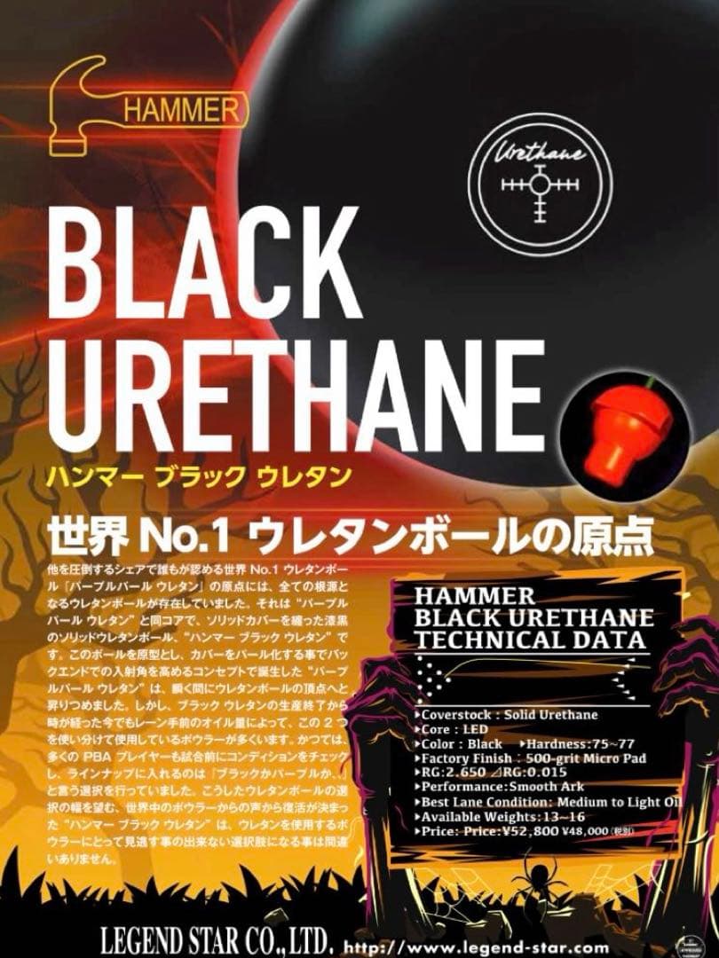 Hammer ウレタン ブラック15ポンド　ボウリングボール