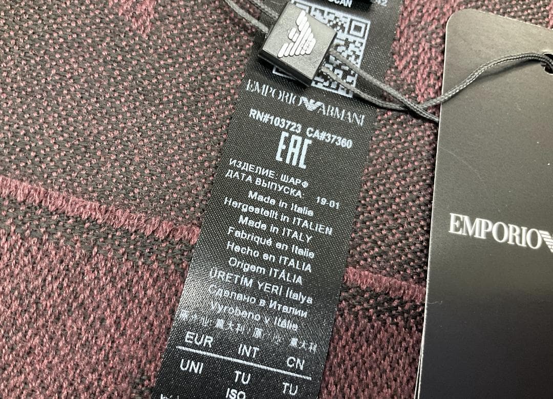 純正ケース付き　新品　エンポリオ アルマーニ　マフラー　625056ワインレッド