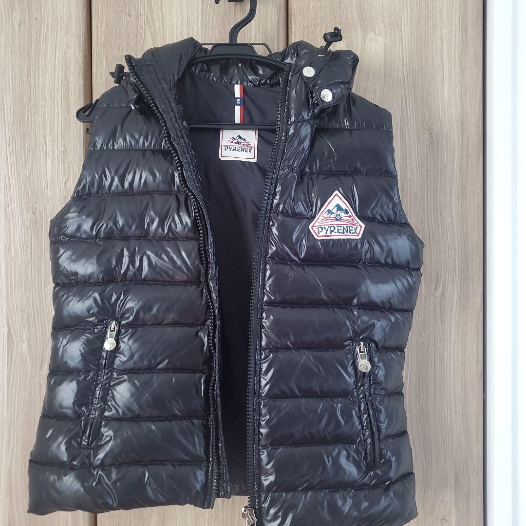 PYRENEX フード付き ブラック ダウンベスト 36