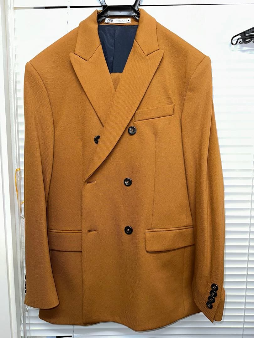 ZARA ダブルブレスト セットアップ キャメル ストレッチ素材
