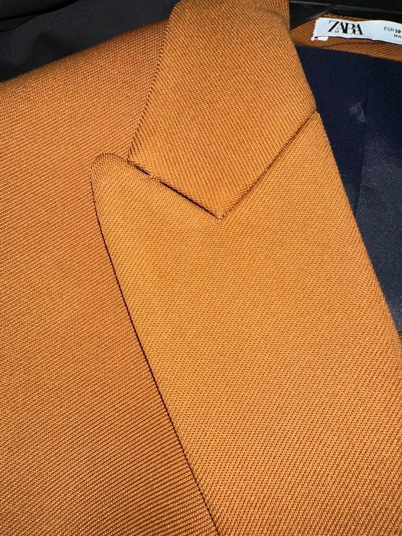 ZARA ダブルブレスト セットアップ キャメル ストレッチ素材