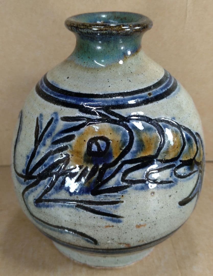 南風！【本物保証】金城次郎 壷屋焼 海老徳利 共箱 栞 人間国宝 壺屋焼