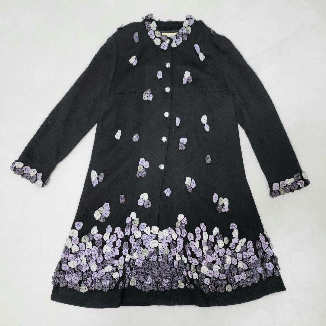 ATELIER SAGAN アトリエサガン ノーカラー コート 黒 刺繍