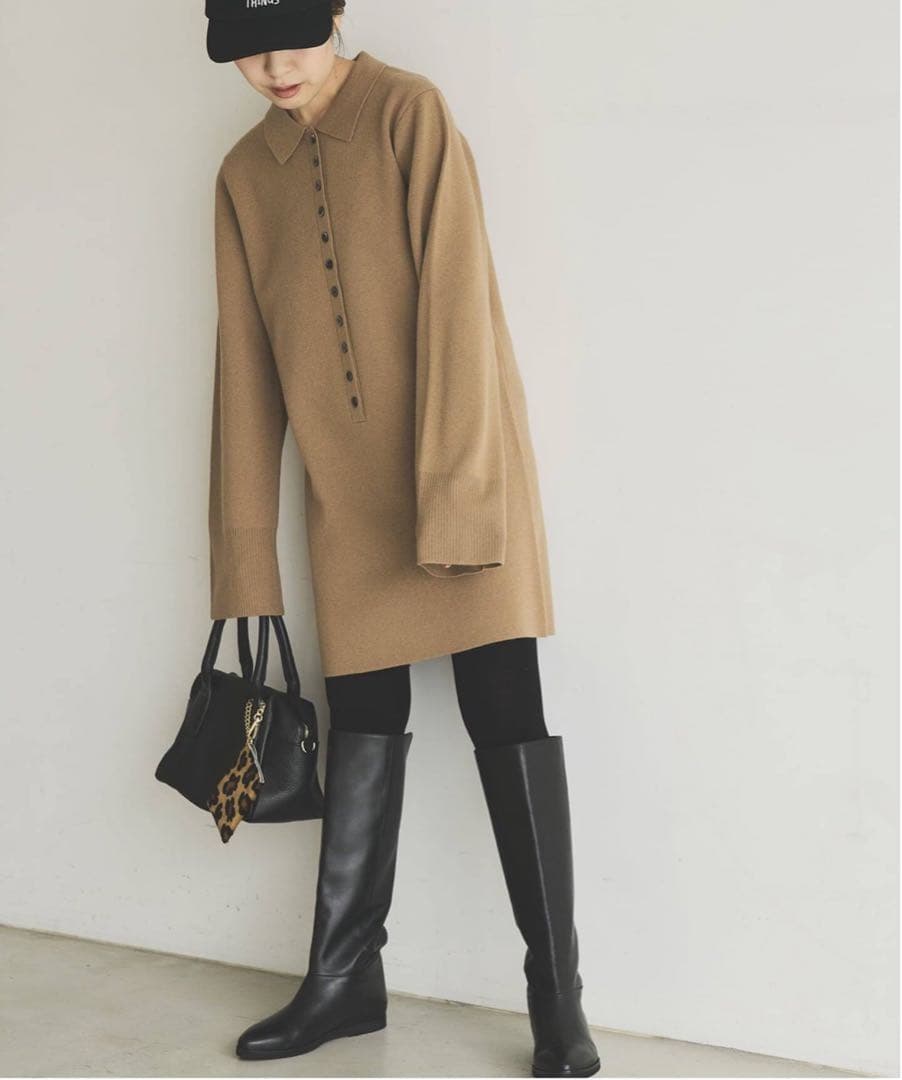 ポロシャツチュニックニットワンピ