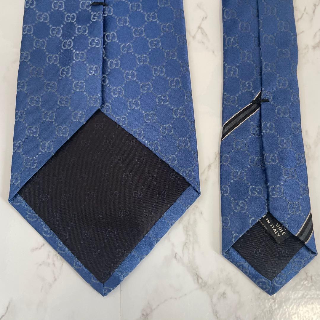 GUCCI グッチ GGチェーン ネクタイ ブルー 光沢