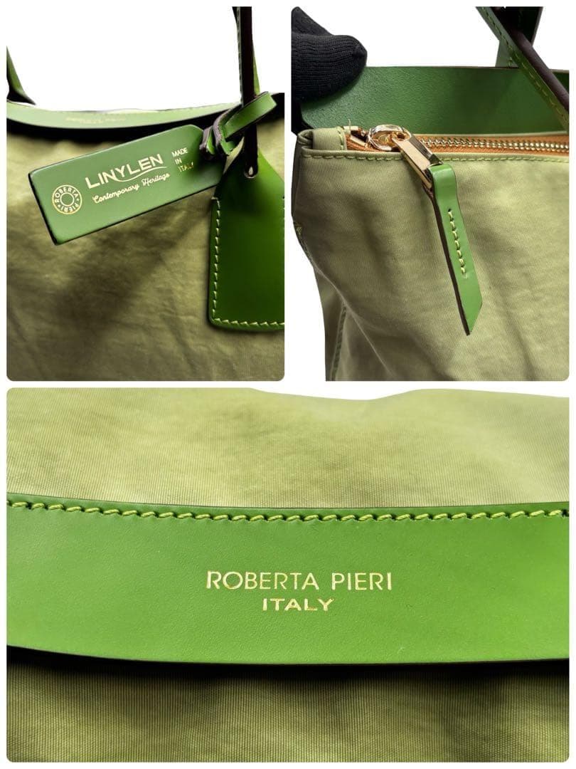 【良品】ロベルタピエリ　トートバッグ　黄緑　ナイロン　レザー　肩掛け　大容量