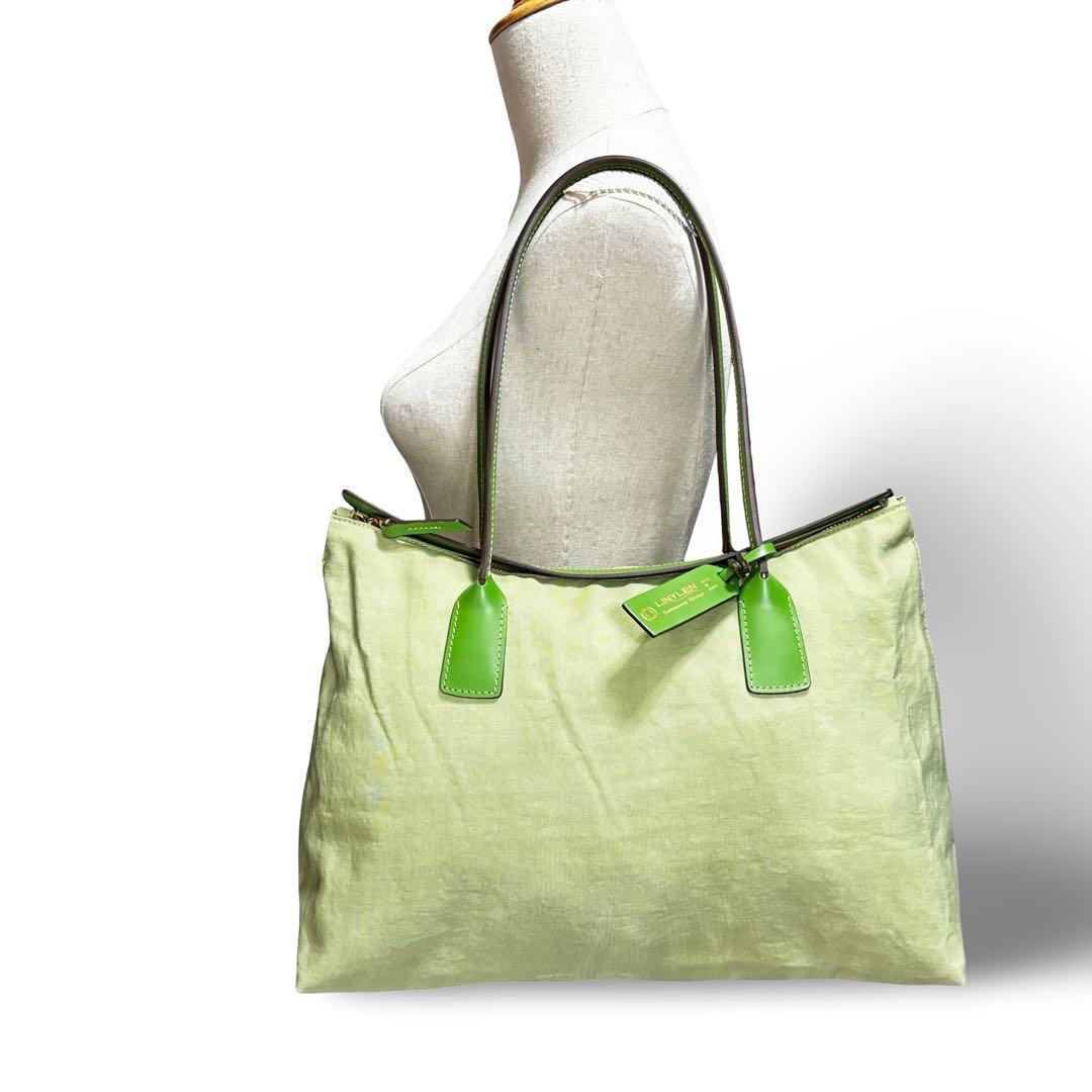 【良品】ロベルタピエリ　トートバッグ　黄緑　ナイロン　レザー　肩掛け　大容量