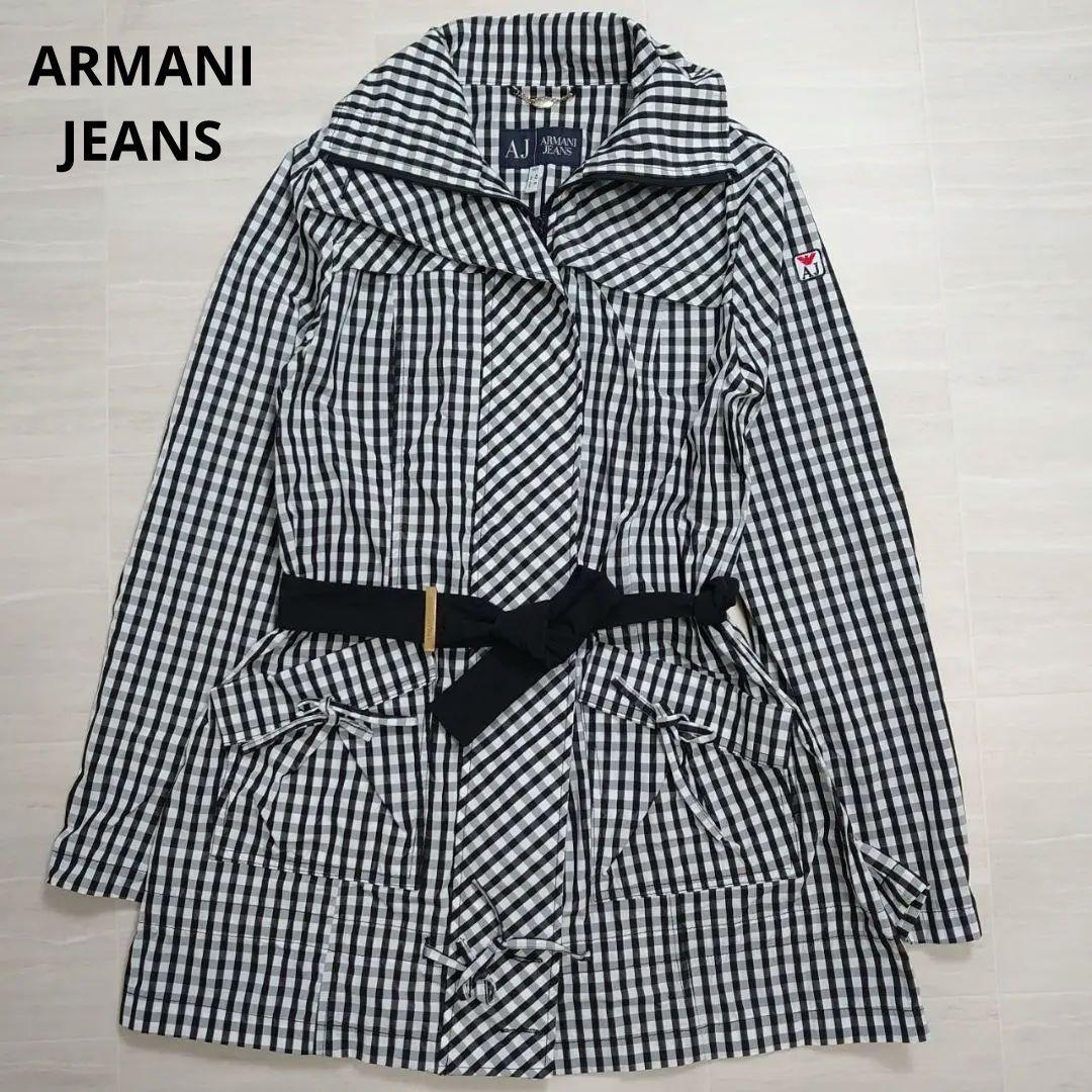 アルマーニ ジーンズ　 ギンガムチェック　 レインコート　ウエストベルト