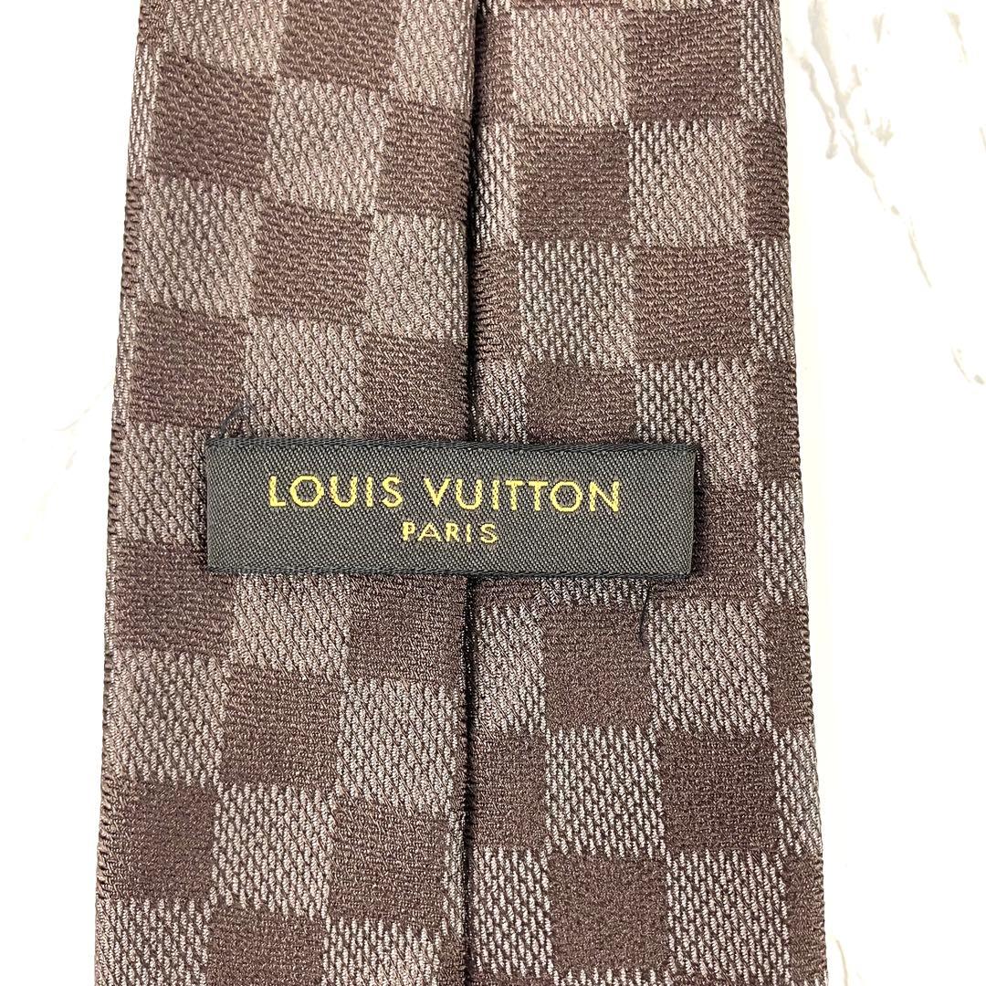 美品　ルイヴィトン　ネクタイ　ダミエ　ロゴ　ソリッド　ジャガード　ダークブラウン