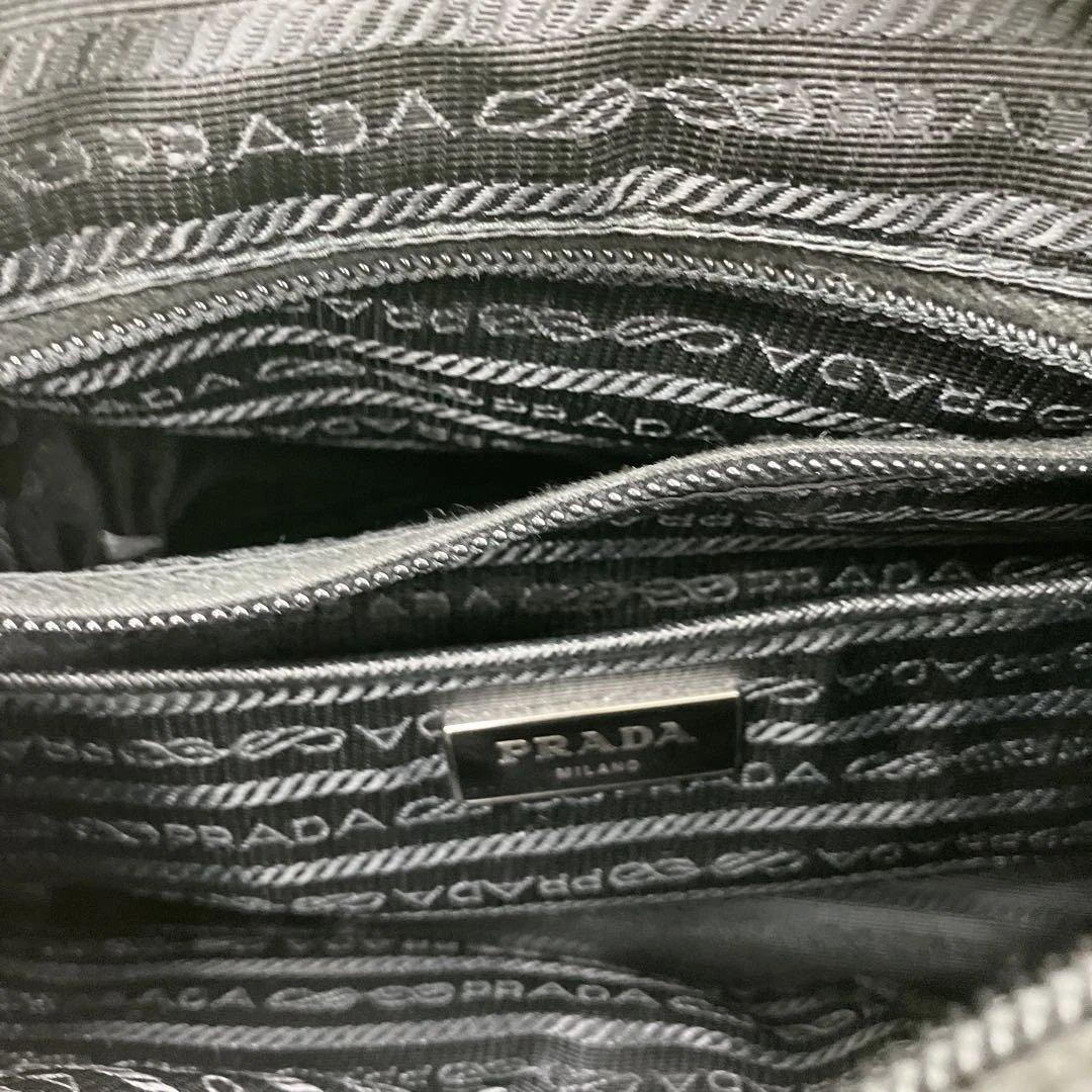 美品‼️【プラダ】ショルダーバッグ　テスートナイロン　レザー　裏地総柄　三角ロゴ