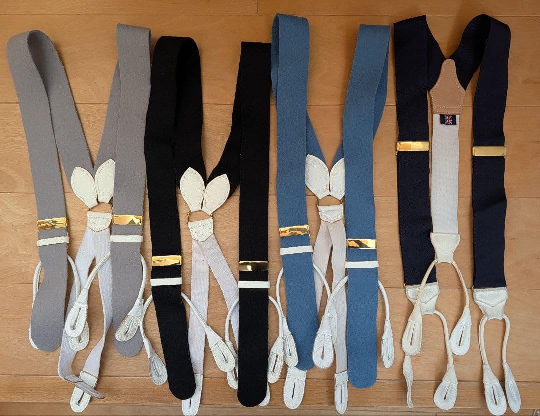  Thurston サスペンダー 4本セット／ボタン留め用 革エンド
