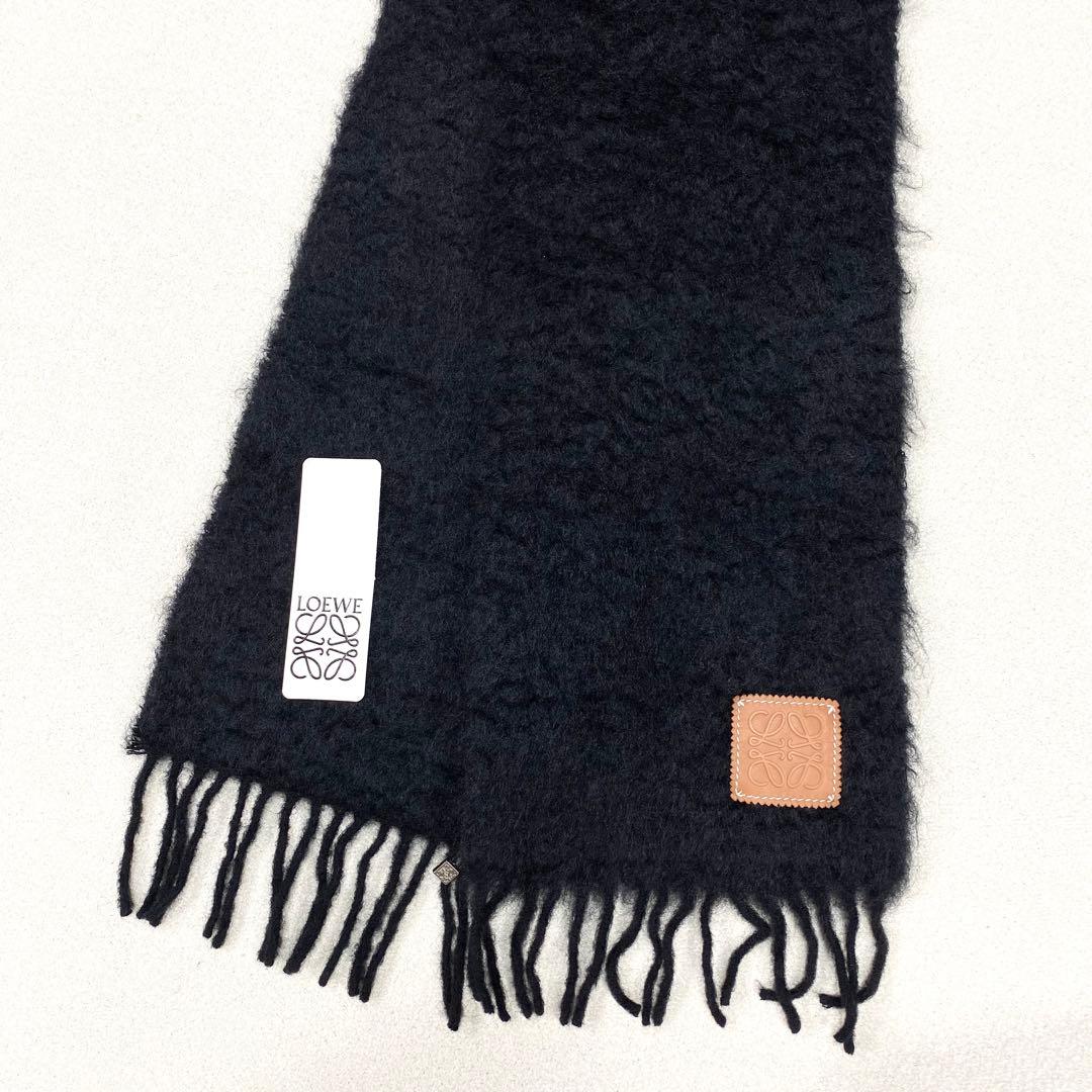 ほぼ未使用✨ LOEWE マフラー モヘア アナグラム フリンジ ブラック