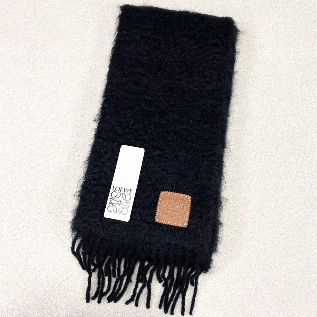 ほぼ未使用✨ LOEWE マフラー モヘア アナグラム フリンジ ブラック