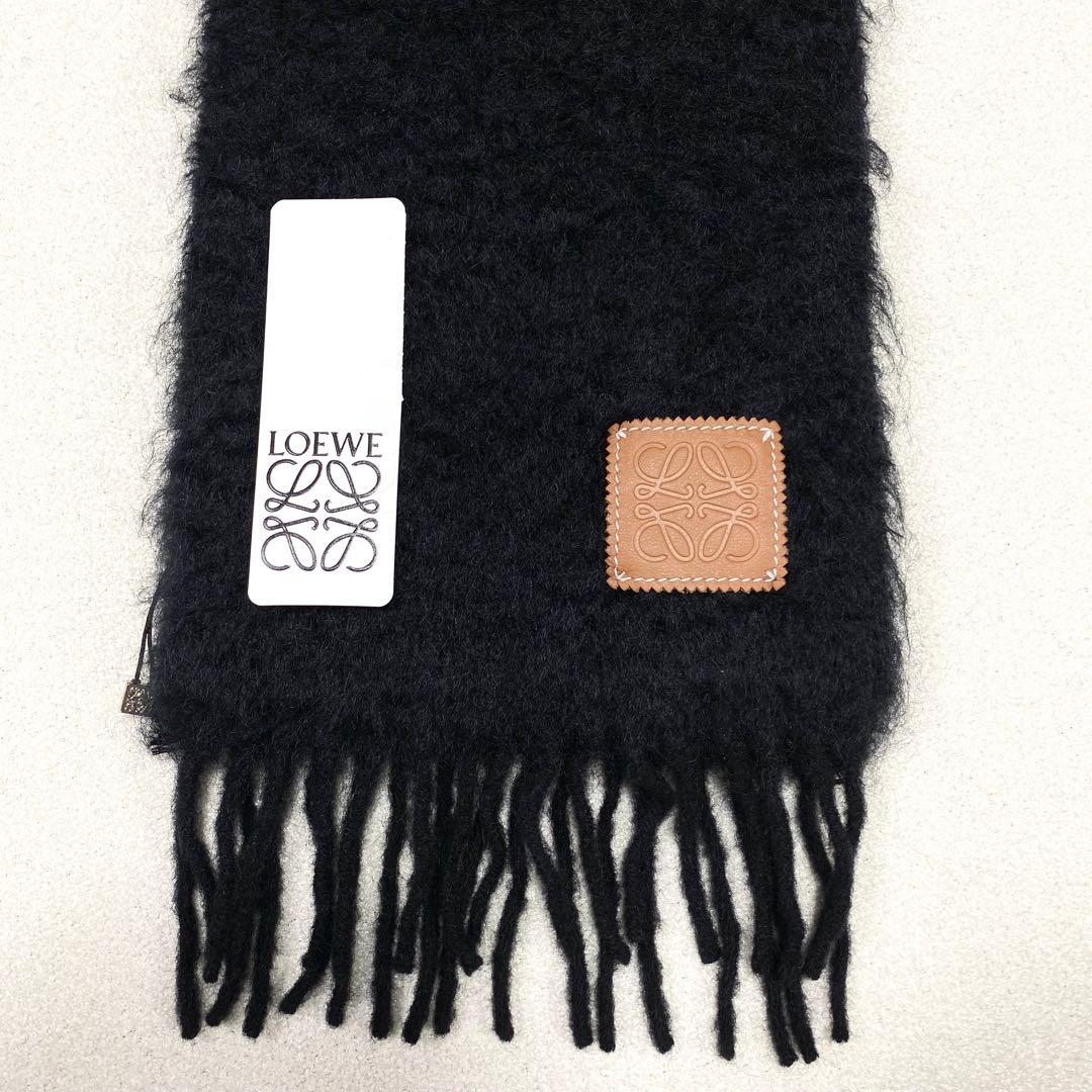 ほぼ未使用✨ LOEWE マフラー モヘア アナグラム フリンジ ブラック