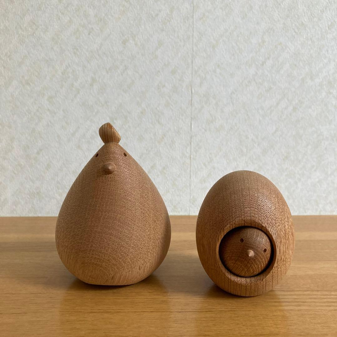 希少　太田久幸氏HISACRAFT 木製人形型置物 2点セット　ヒヨコ　ニワトリ