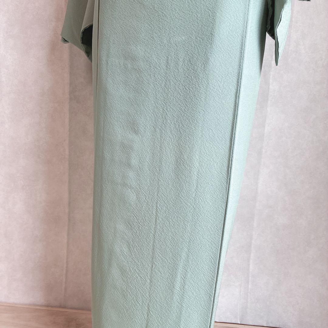 色無地　フルセット　着物　正絹　一つ紋　幻の染　岩石染　ブルー系　落款　N5