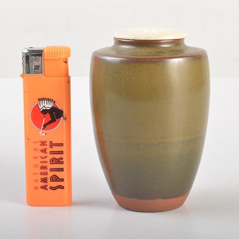 薩摩焼　苗代川焼　荒木幹二郎造　苗代川そば釉　茶入　仕覆付　共箱　V　6603