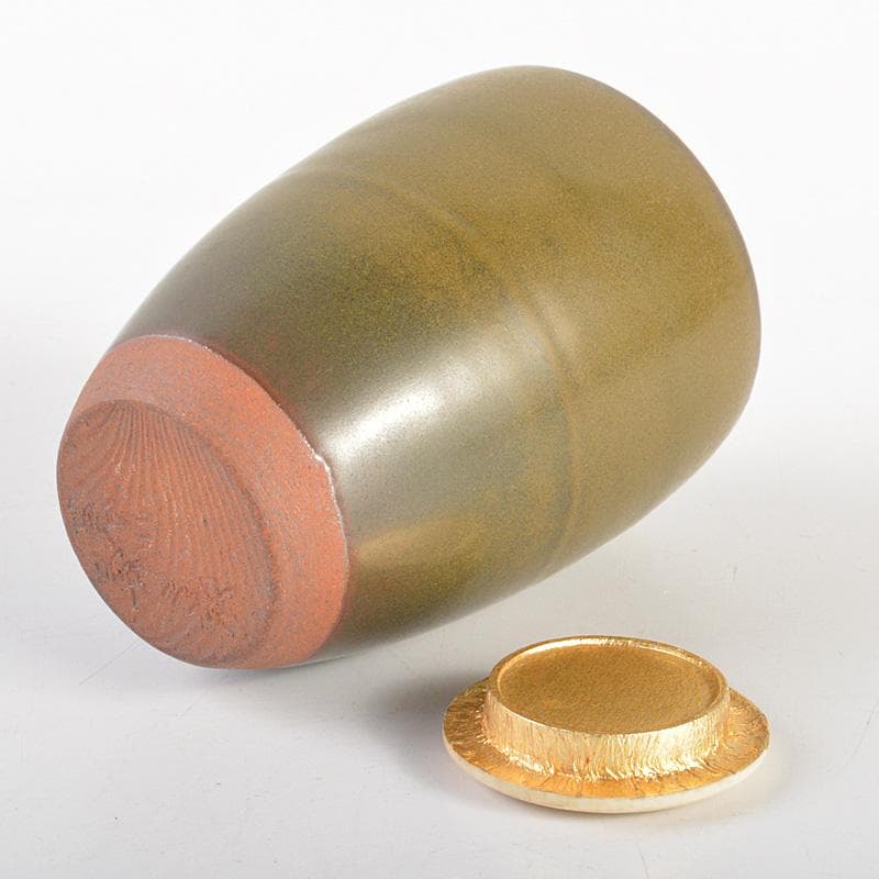 薩摩焼　苗代川焼　荒木幹二郎造　苗代川そば釉　茶入　仕覆付　共箱　V　6603