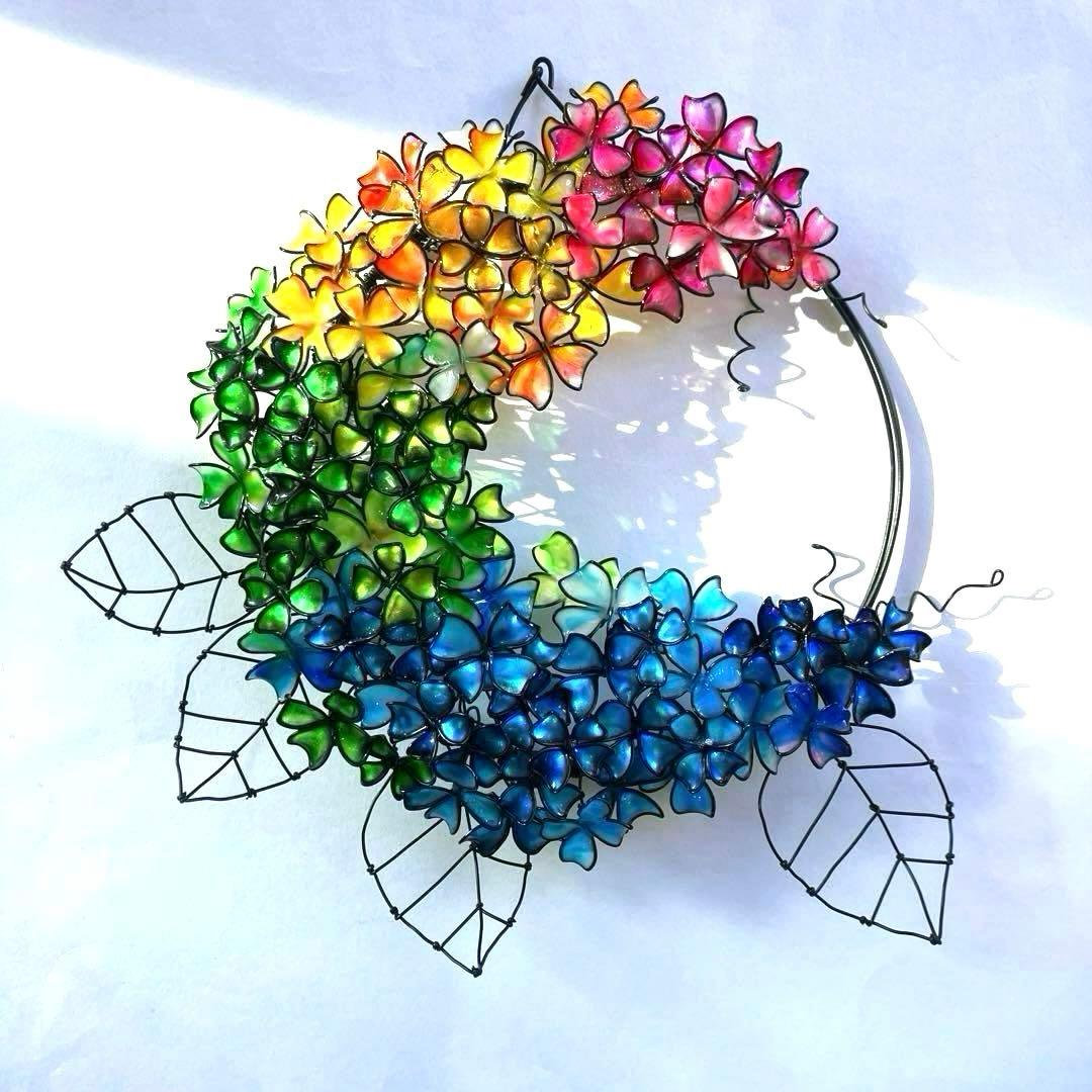 かき氷カラー　大きな紫陽花リース　ワイヤークラフト　ディップアート　一点物