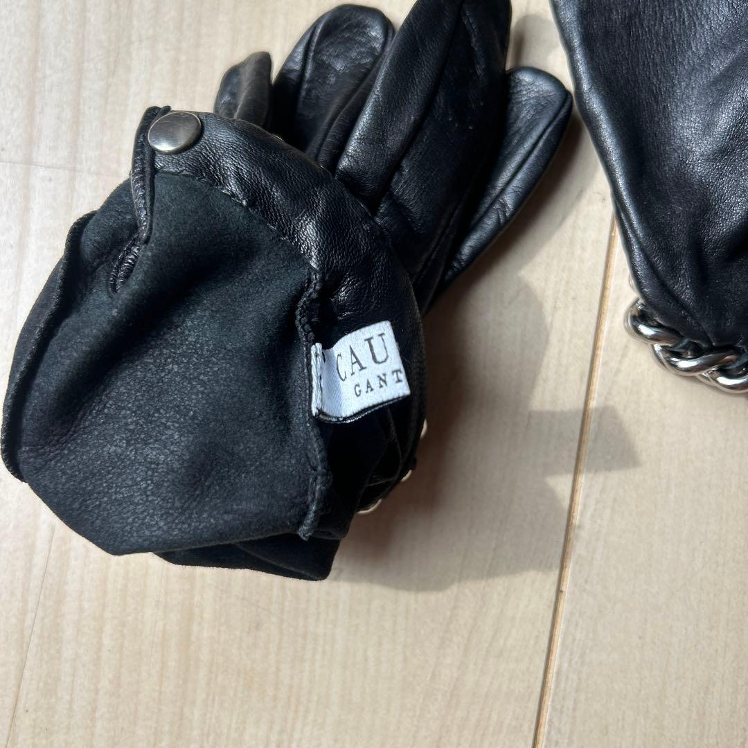 Causseレザー ブラック 手袋 チェーン付き