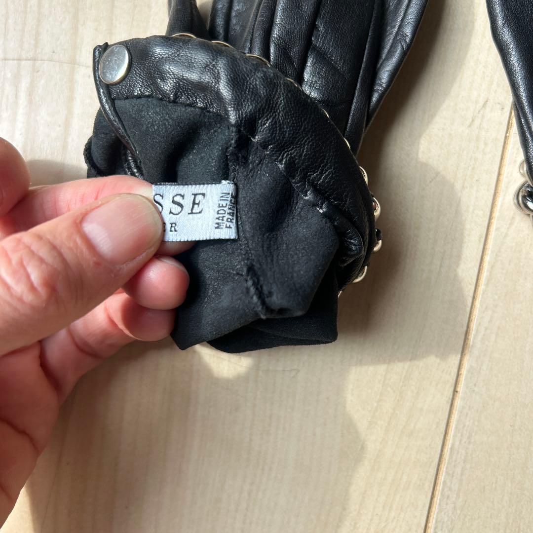 Causseレザー ブラック 手袋 チェーン付き